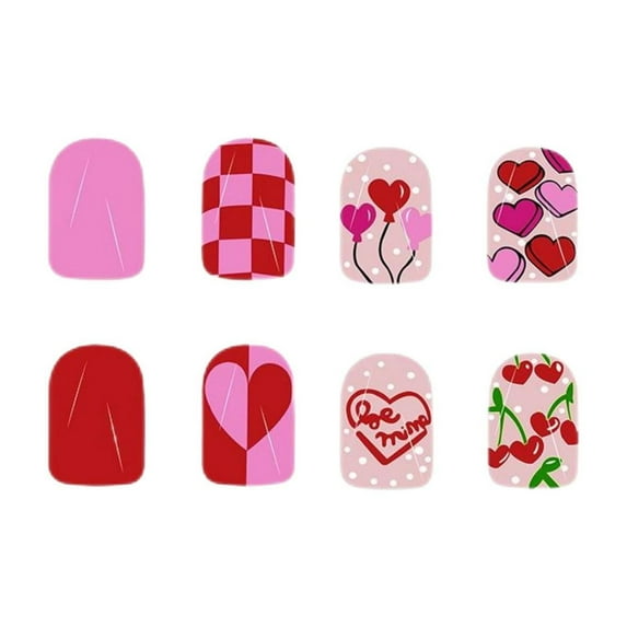 Nails Short Glossy Square Nails Art Heart Design 24 Wearable Nail for Stylish