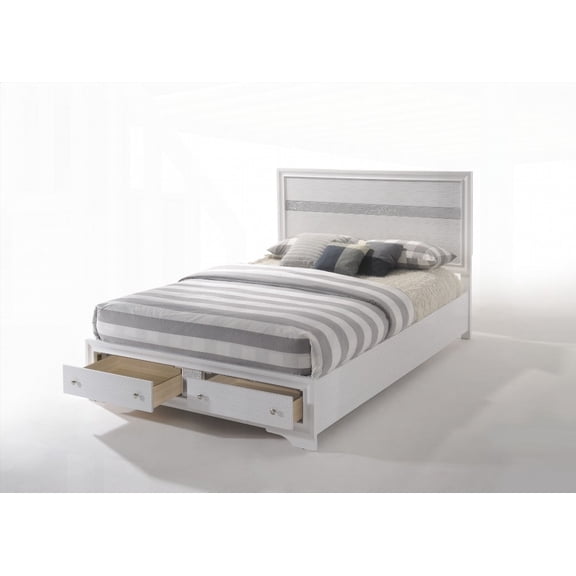 Queen Size Wood Storage Bed Frame with Low Profile and No Box Spring Needed - White for Bedroom