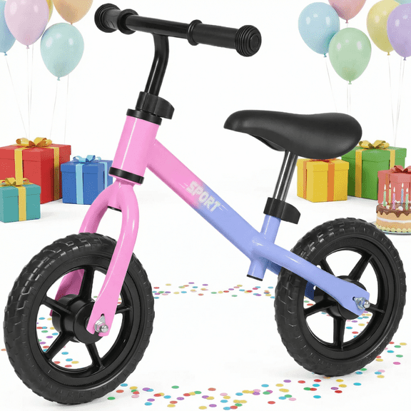 Naipo 10 Inch Balance Bike for Kids Up to 37-45 Inches Tall, No Pedal Sport Balance Bicycle Tool-Free Assembly, Lightweight Adjustable Height for Kids, Perfect for Beginner Kids, Pink Purple