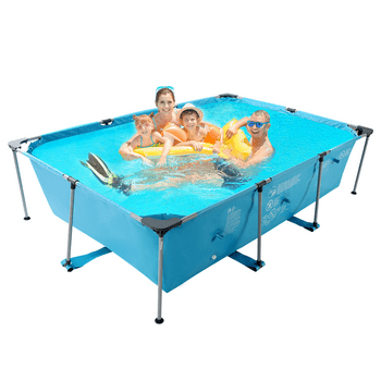 Naipo 10 ft Swimming Pool 118”* 79“ Above Ground Outdoor Rectangular Frame Pools Blue Family Outdoor Use (Pump NOT Included)