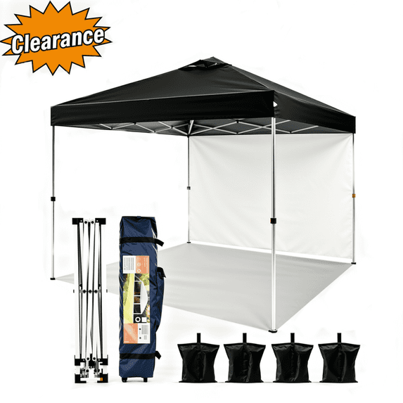 Naipo 10'x10' Pop up Canopy Tent with Sidewall,One Push Set-up Foldable Tent,Sun/Rain Use Outdoor Canopy with Carry Bag/Sandbags/Stakes/Ropes,for Beach/Camping,Black