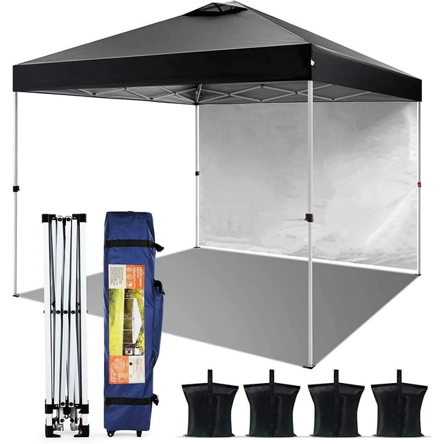 Naipo 10'x10' Pop up Tent with Sidewall,  Portable Outdoor Canopy,Sun & Rainy Use, Water Resistance, Foldable with Carry Bag, Black