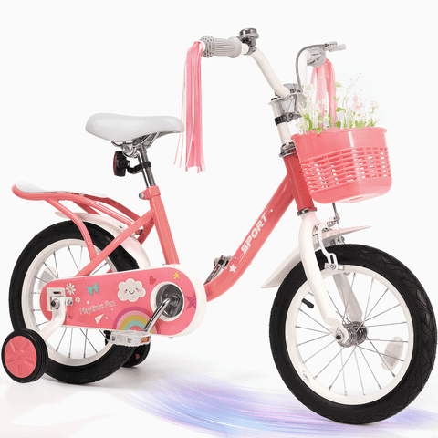Naipo 12 Inch Kids Bike Boys Girls, Kid's Bikes with Training Wheels, Children Bicycle for Kids and Toddler Gift, Pink