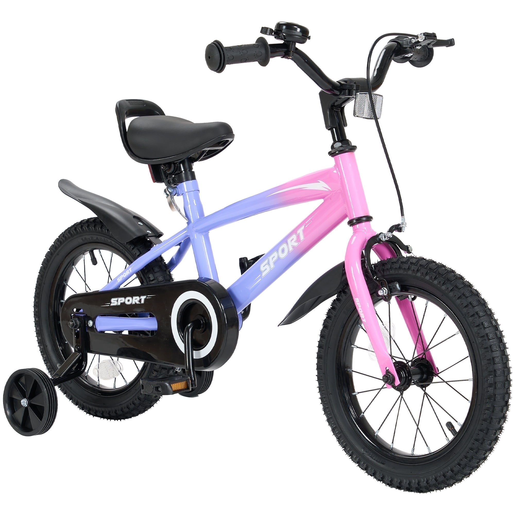 Naipo 14 Kid Bike for Boys and Girls Gradient Purple Bicycle with Training Wheels Bell \u0026 Dual Brakes