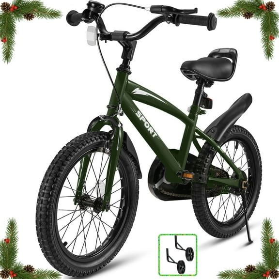 Naipo 16 in Green Kid Bike Kickstand with Training Wheels Children Bikes Boys Girls