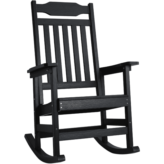 Naipo 1PC Patio Rocking Chair All-Weather, Oversized Porch Rocker Chair 400 lbs Weight Capacity, for Backyard, Fire Pit, Lawn, Garden, Outdoor and Indoor, Black