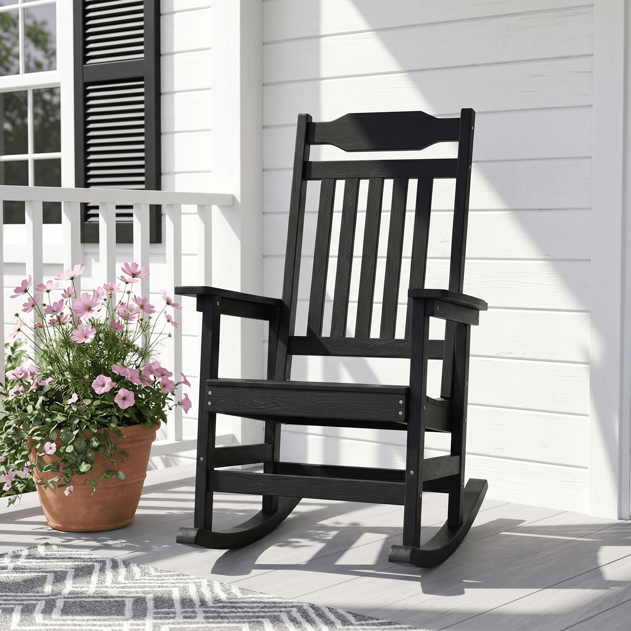 Naipo 1PC Patio Rocking Chair All-Weather, Oversized Porch Rocker Chair 400 lbs Weight Capacity, for Backyard, Fire Pit, Lawn, Garden, Outdoor and Indoor, Black