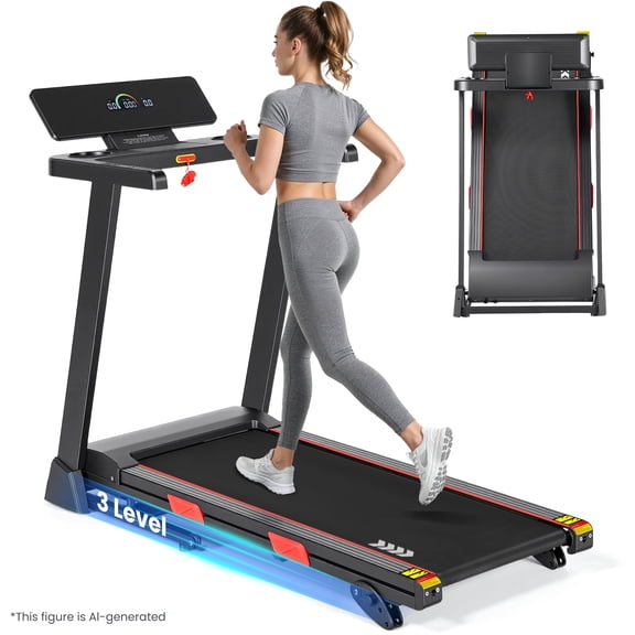 Naipo 2.5HP Folding Treadmill 3 Level Manual Incline Treadmill with 0.6-8.5MPH Speed Range Foldable Monitor Water Cup Holder & Safety Key for Home Gym 286lbs