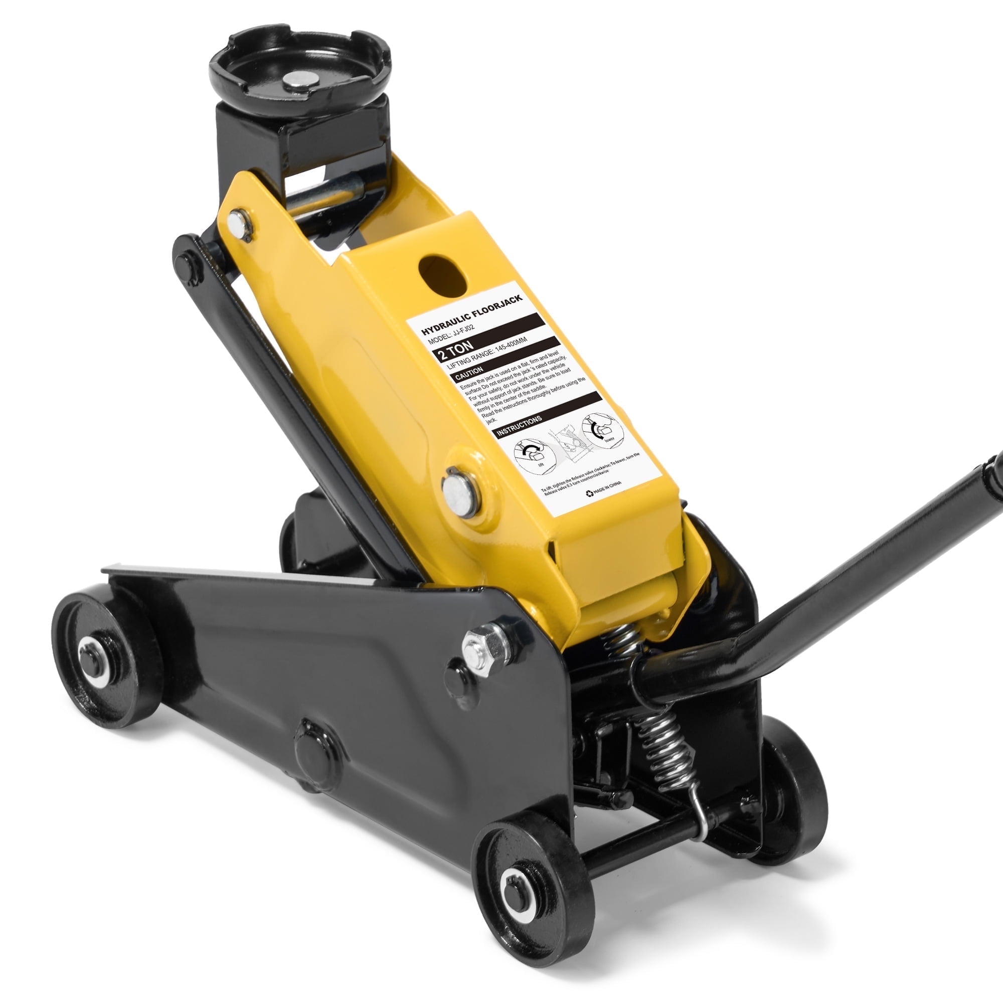 Naipo 2 Ton Heavy Duty Hydraulic Floor Jack for Car, SUV & Mini RV, Low Profile Design, All Steel Construction, Lifting Range 5.7"~15.8", Yellow