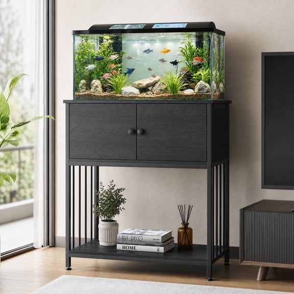 Naipo 20-29 Gallon Fish Tank Stand with Cabinet, 29.5inch Heavy Duty Aquarium Stand, Turtle Tank, Reptile Terrarium, 500lbs Capacity, Adjustable Table Feet, Black