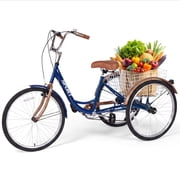 Naipo Adult Tricycle 7 Speed Trikes 3 Wheel 26 Bikes for Adults, Trike for Women Men, Rear Removable Wheeled Baskets - Seniors & Commuters, 350 lb - Blue Brown