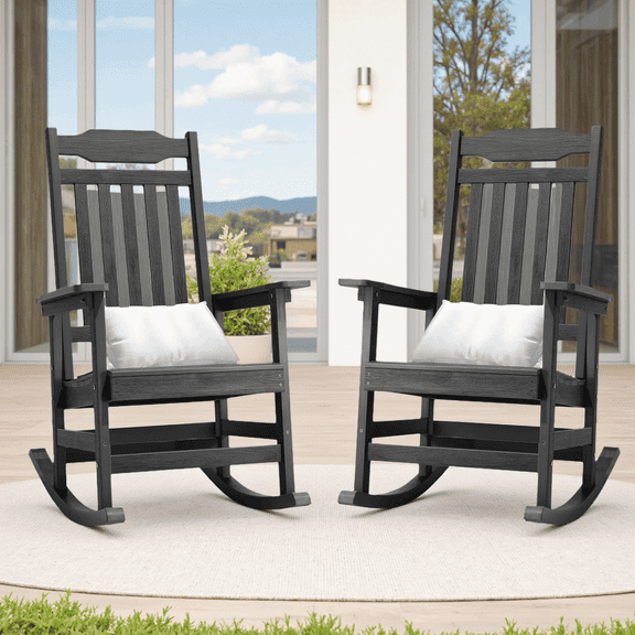 Naipo 2PCS Outdoor Rocking Chair, Patio Rocking Chair All-Weather, Oversized Porch Rocker Chair 350 lbs Weight Capacity, HDPS Poly Rocker Chairs