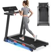 Naipo 3 Level Manual Incline Treadmill 2.5HP Dual Storage Folding Modes Treadmill with 0.6-8.5MPH Speed Range Foldable Monitor Water Cup Holder & Safety Key for Home Gym Exercise 286lbs