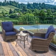 thumbnail image 1 of Naipo 3-Piece Swivel Rocking Rattan Chair Outdoor, Patio Bistro Furniture Conversation Set, Cushioned Wicker Chair with Glass Coffee Table(Grey, Blue), 1 of 8