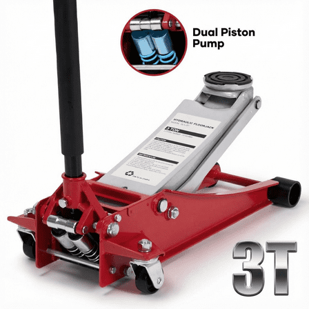 Naipo 3 Ton Low Profile Hydraulic Floor Jack,All-Steel Reinforced Structure Floor Jack with Dual-Piston Pump Rapid Lift for Car/SUV/Light Trucks,Red