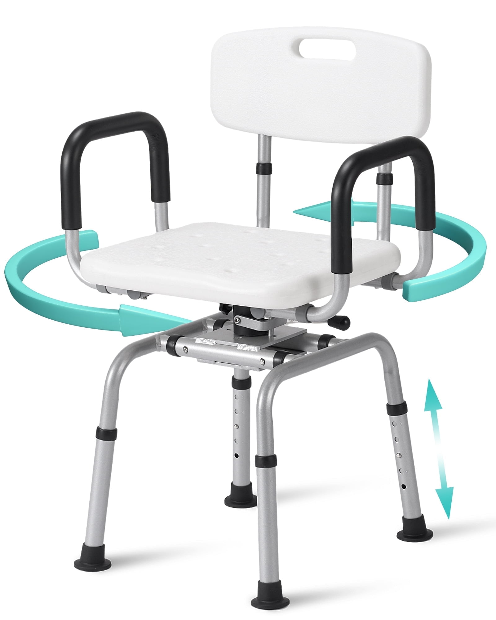 Naipo 360° Swivel Shower Chair for Elderly & Disabled - Adjustable Height Bath Chair with Armrests, Backrest & Non-Slip Seat - 300 lbs Capacity, White