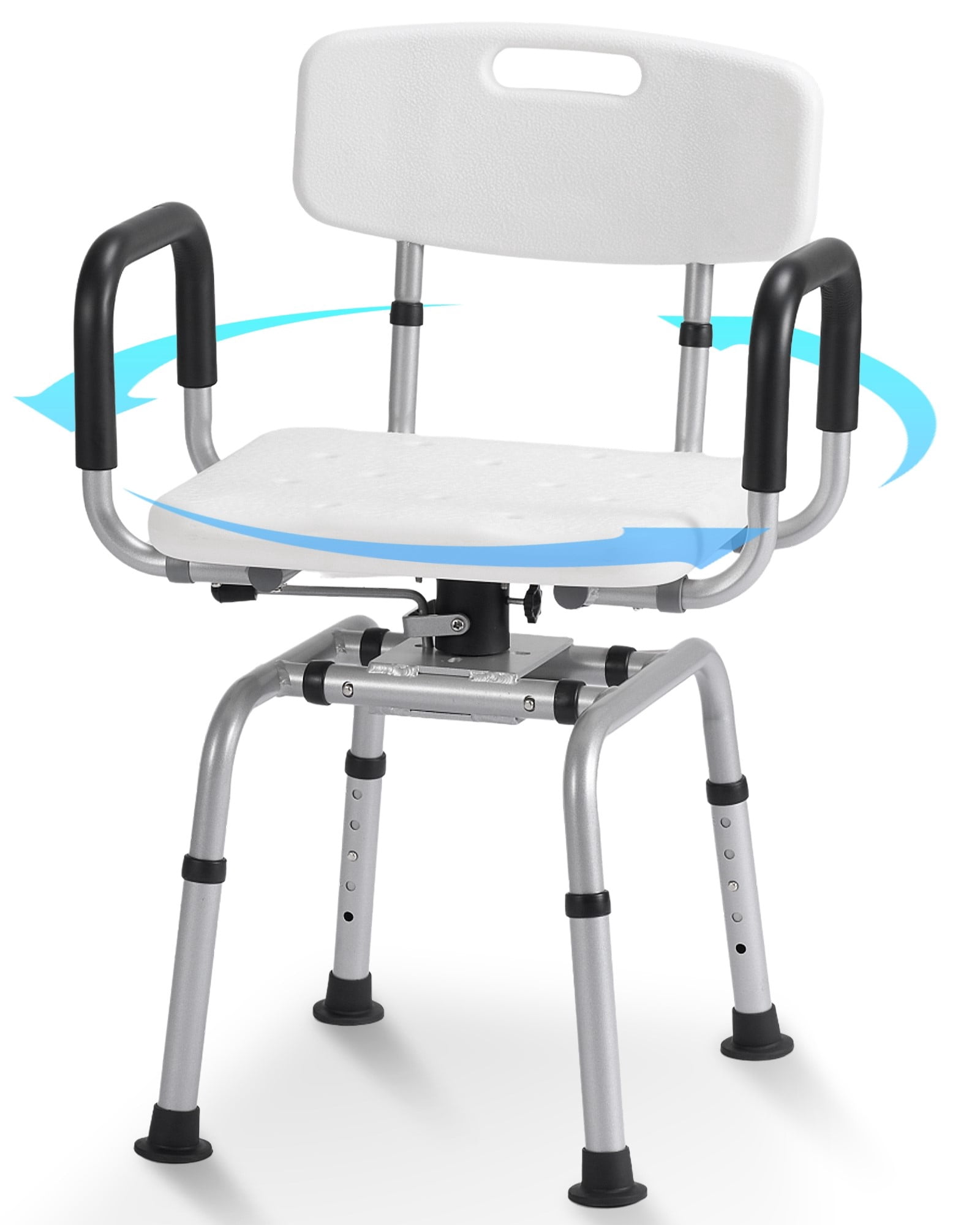 Naipo 360 Swivel Shower Chair for Elderly & Disabled - Adjustable Height Bath Chair with Armrests, Backrest & Non-Slip Seat - 300 lbs Capacity, White