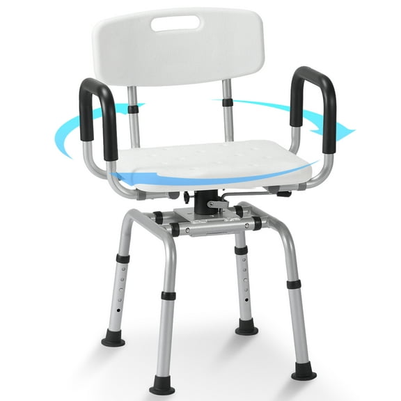 Naipo 360° Swivel Shower Chair for Elderly & Disabled - Adjustable Height Bath Chair with Armrests, Backrest & Non-Slip Seat - 300 lbs Capacity, White