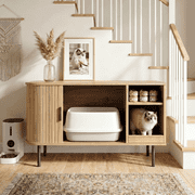 Naipo 37.4 Cat Litter Box Enclosure Furniture,Sliding Tambour Door Hidden Litter Box Cabinet with Urine-Proof&Litter Mat,Natrual