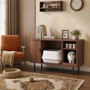 Naipo 37.4-inch Cat Litter Box Enclosure with Litter Mat&Sliding Door,2-in-1 Hidden Cat Litter Furniture with Storage Compartment,Walnut
