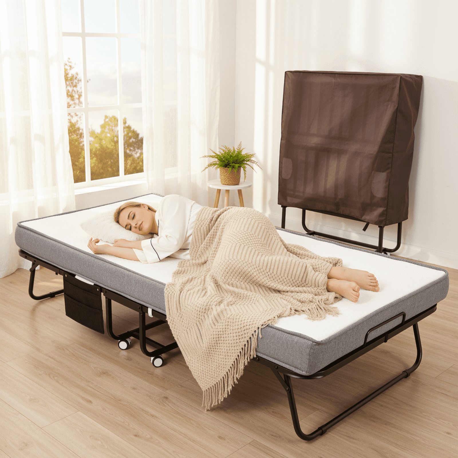 Naipo 38 in Folding Bed with Mattress 75 in x 38 in Rollaway Bed Portable  Side Pocket and 360 Degree Universal Wheel for Adults and Guest -  Walmart.com, image size:1600x1600