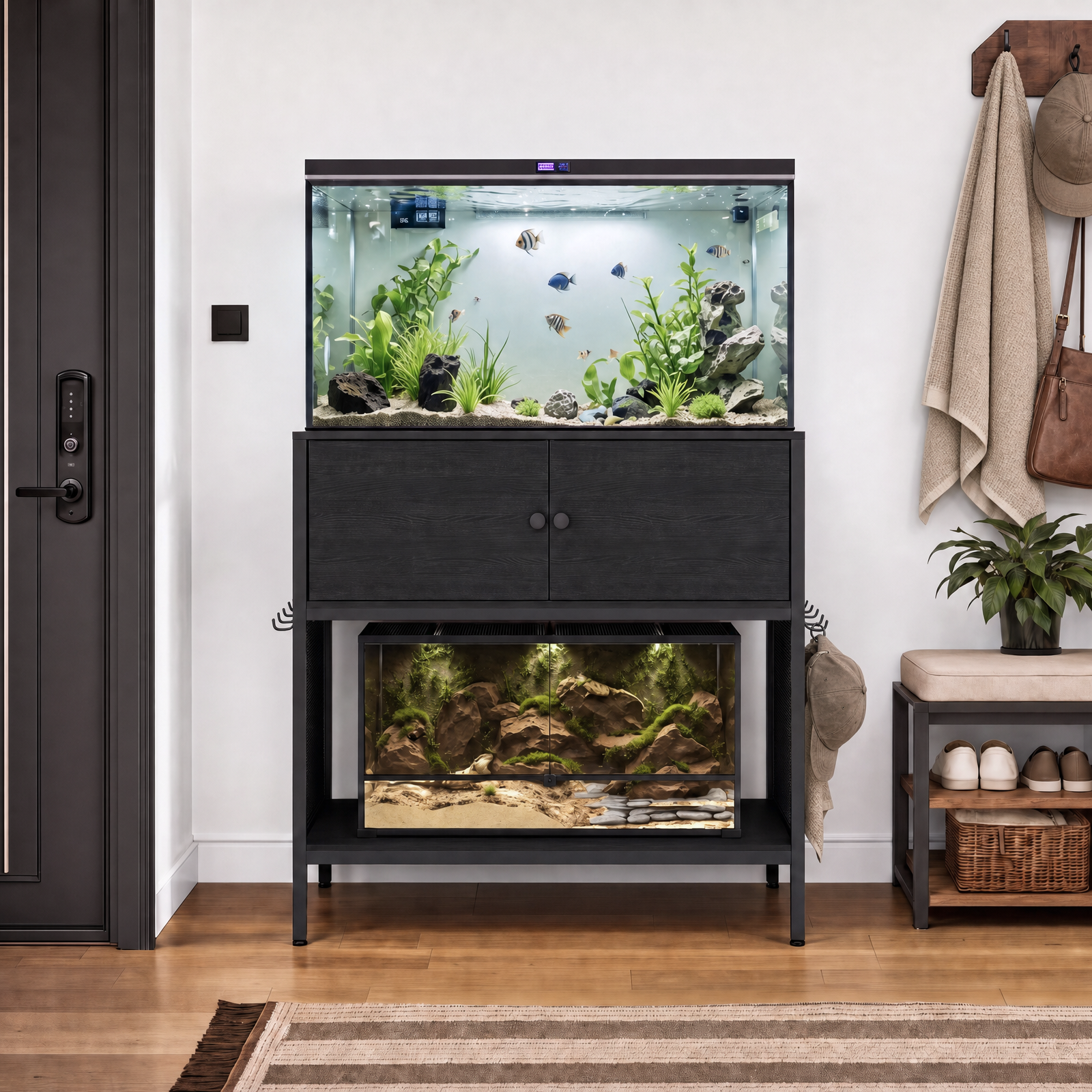 Naipo 40-50 Gallon Fish Tank Stand with Cabinet, 38" Heavy Duty Reptile Tank Stand, Turtle Tank Stand, Capacity 700 lbs, Adjustable Table Feet, Black