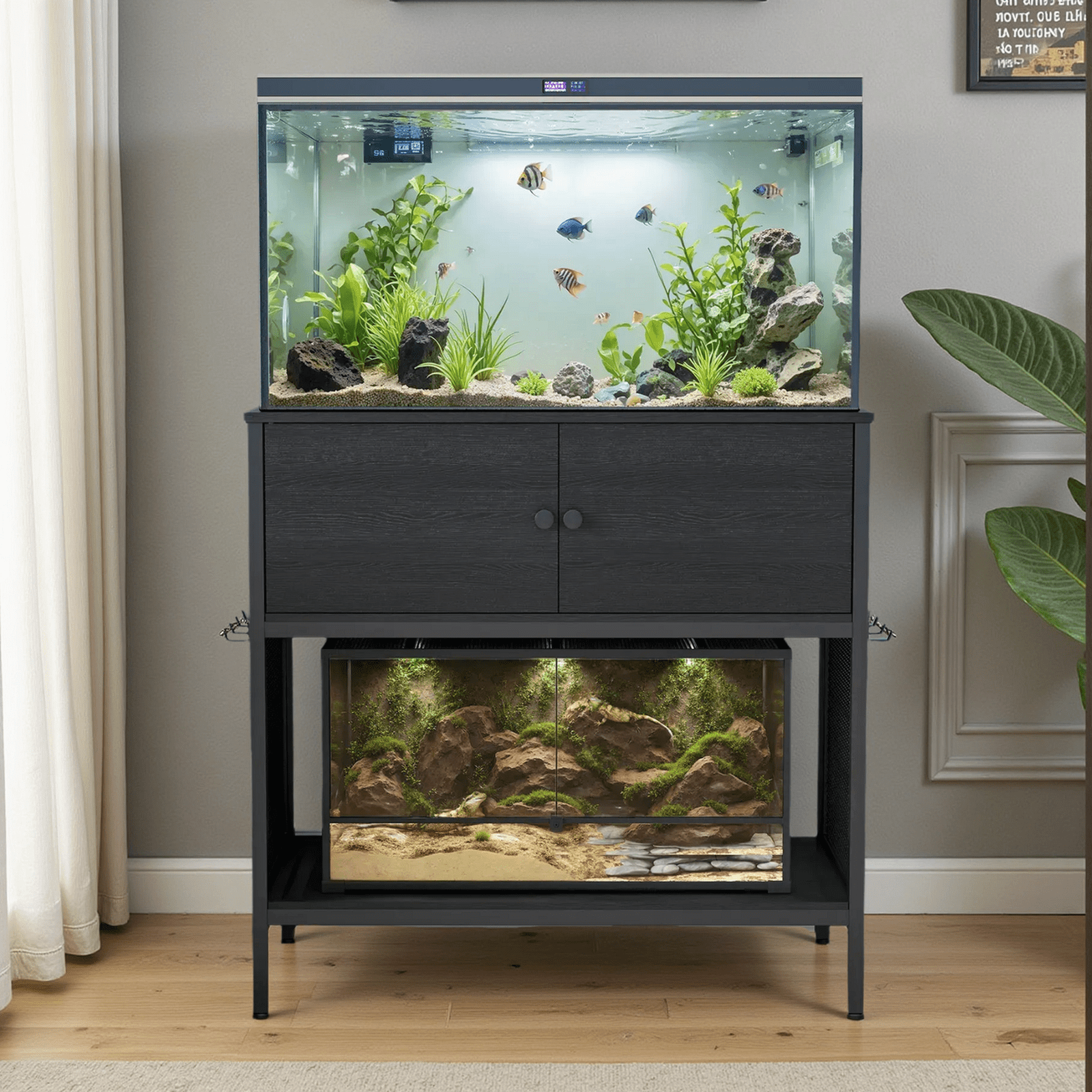 Naipo 40-50 Gallon Fish Tank Stand with Cabinet, 38" Heavy Duty Reptile Tank Stand, Turtle Tank Stand, Capacity 700 lbs, Adjustable Table Feet, Black