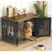 Naipo 43.7" Heavy Duty Large Dog Crate Furniture, Indestructible Metal Kennel for High Anxiety Dogs, Chew Proof Indoor Dog Cage, Decorative End Side Table,Rustic Brown