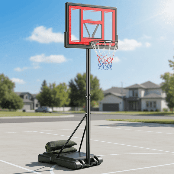 Naipo 44in Basketball Hoop with 7.5ft-10ftOne Touch Height Adjustment 2 Free Sandbags Vibrant Orange for All Age Range