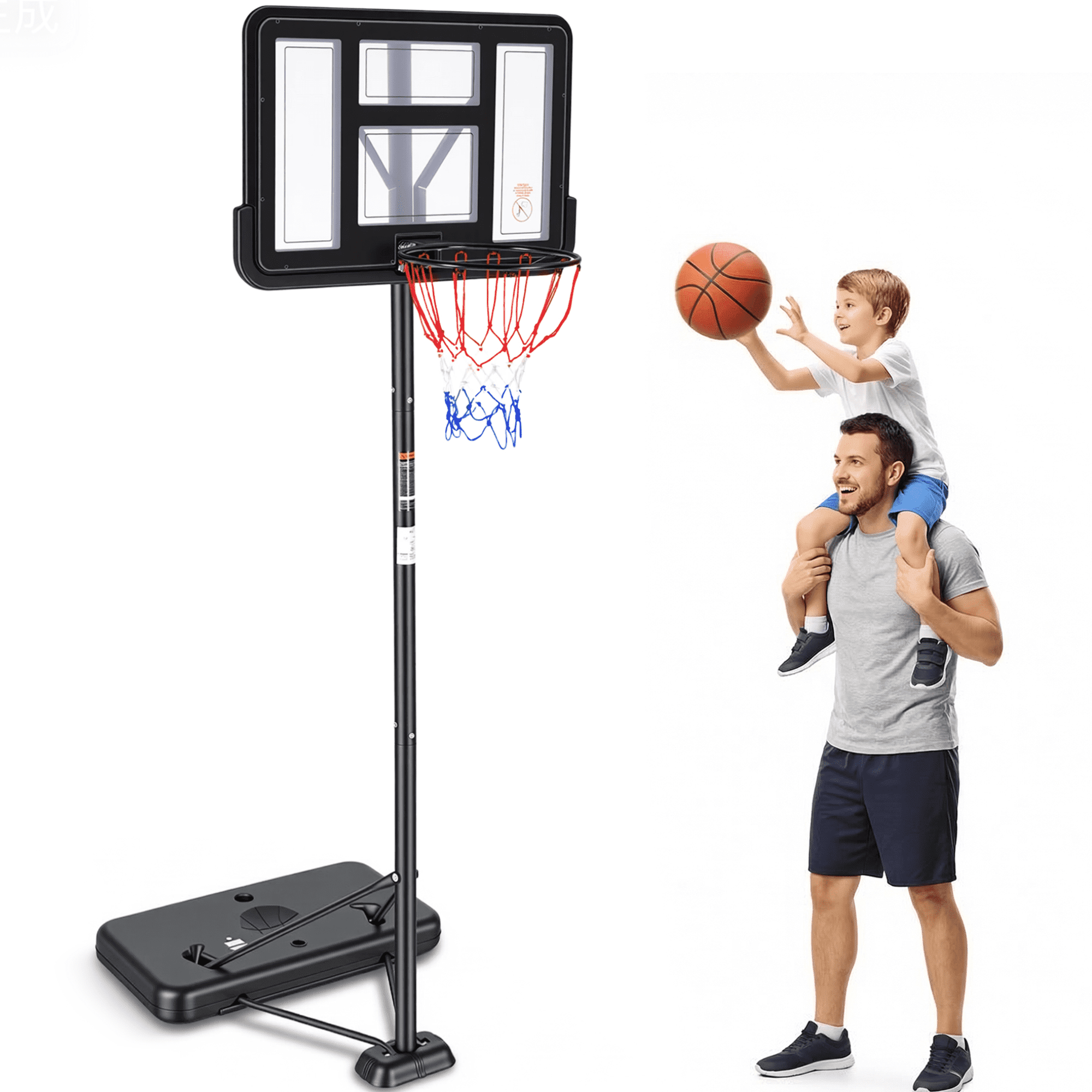 Naipo 44”Portable Basketball Hoop with Upgraded Dual Rear Base 3.5 to 10 FT Adjustable Basketball Stand 270° Safe Play Zone for Everyone in Family