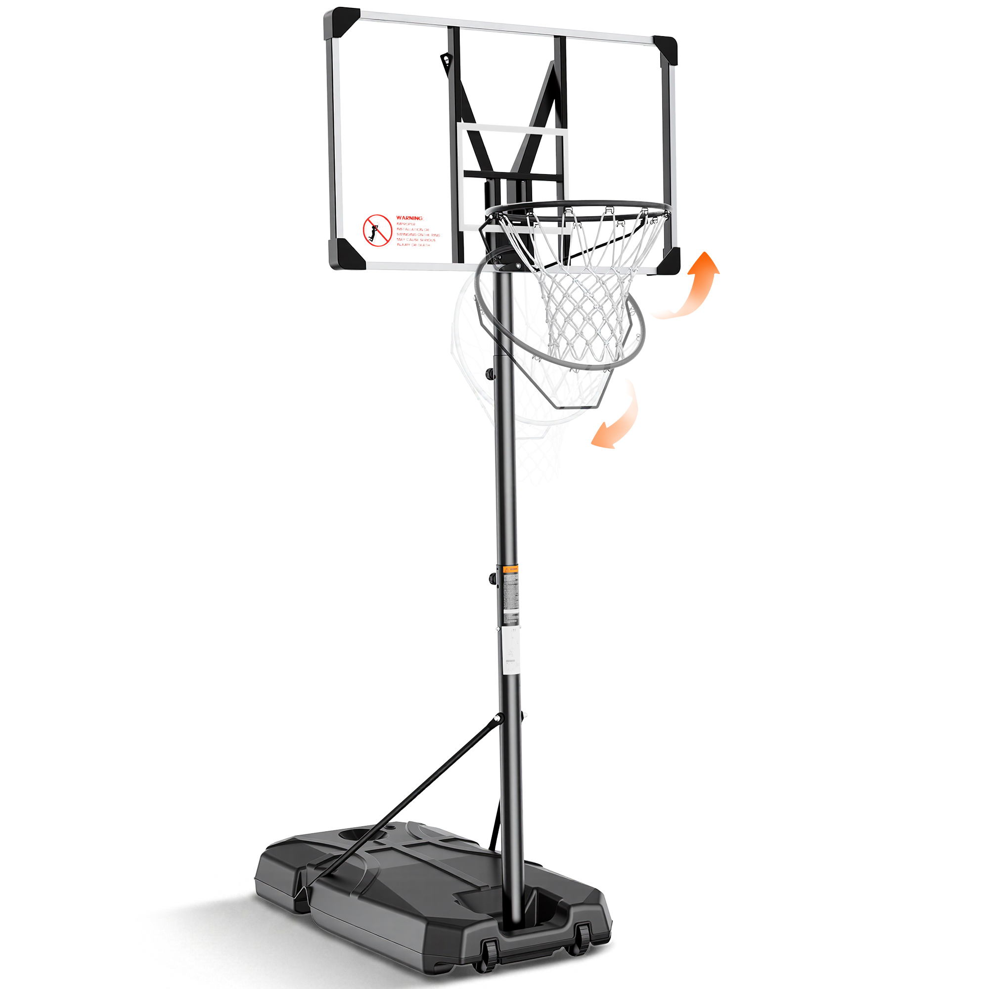 Naipo 44in basketball hoop 90° Fold Down Rim 7.55-10ft Adjust Large Base portable basketball goal for All Ages