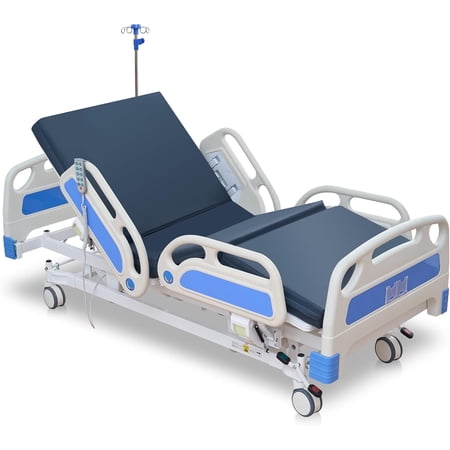 Naipo 5 Function Full Electric Hospital Bed, ICU Electric Medical Bed, 5 inch Locking Casters, IV Pole for Home Hospital Use, 530lbs Capacity