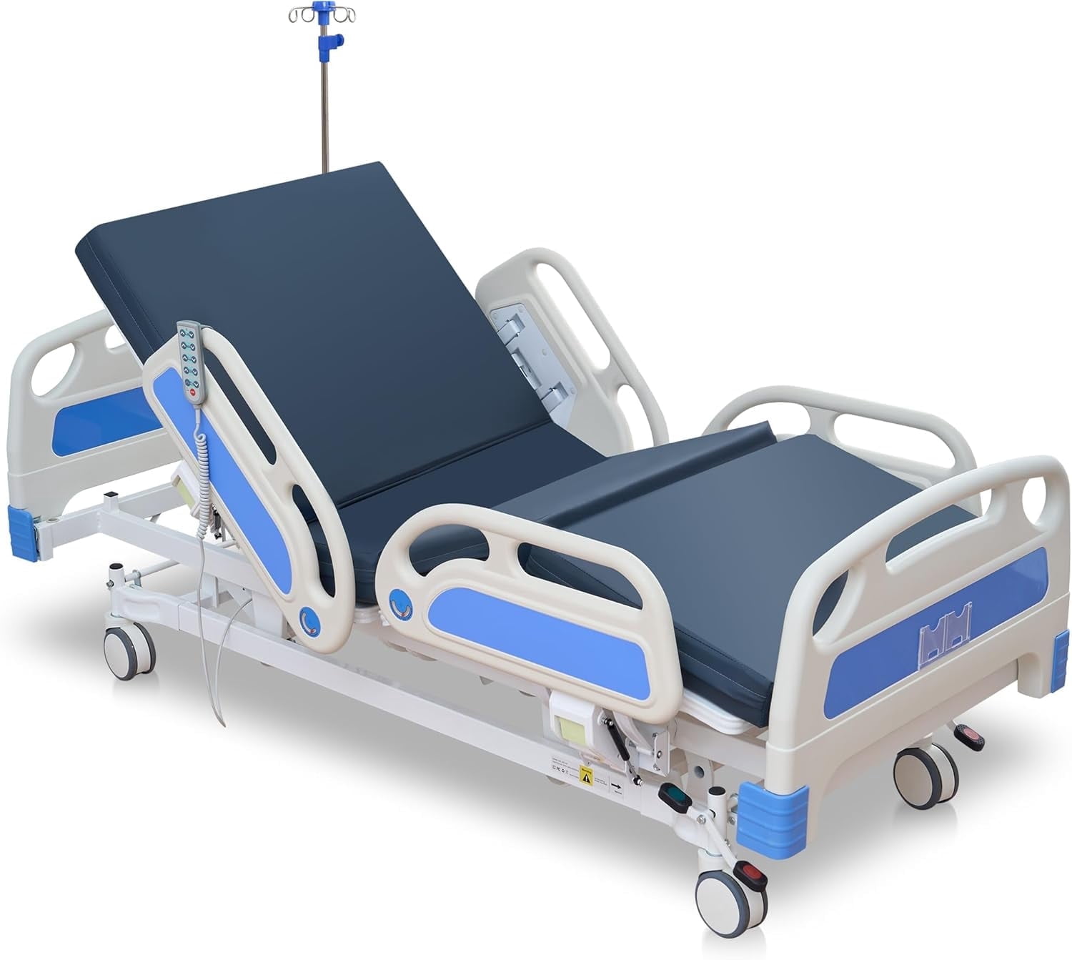 Naipo 5 Function Full Electric Hospital Bed, ICU Electric Medical Bed, 5 inch Locking Casters, IV Pole for Home Hospital Use, 530lbs Capacity