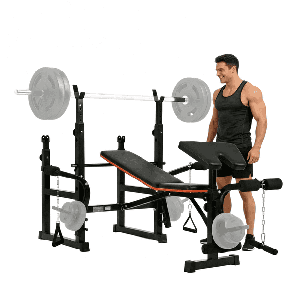 Naipo 7-in-1 Weight Bench with Dual Barbell Racks Adjustable Weight Bench 5-Level Height 4-Level Backrest Weight Bench Set Type for Home Gym 600lbs Full Body WorkoutNot Include Dumbbells