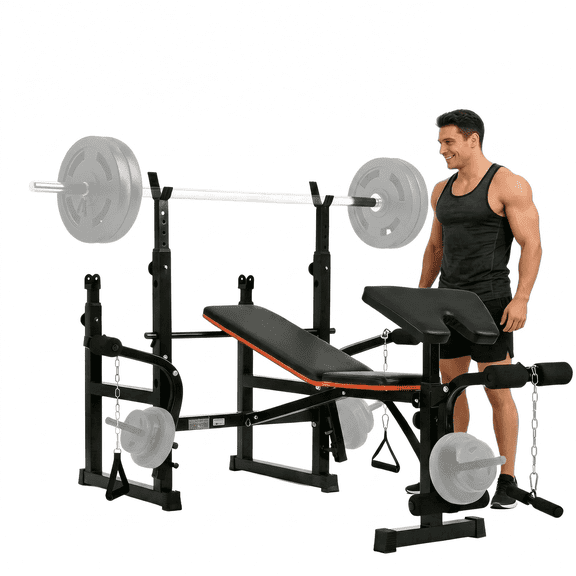 Naipo 7-in-1 Weight Bench with Dual Barbell Racks Adjustable Weight Bench 5-Level Height 4-Level Backrest Weight Bench Set Type for Home Gym 600lbs Full Body WorkoutNot Include Dumbbells