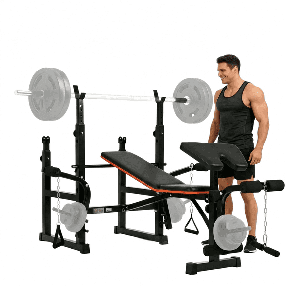 Naipo 7-in-1 Weight Bench with Dual Barbell Racks Adjustable Weight Bench 5-Level Height 4-Level Backrest Weight Bench Set Type for Home Gym 600lbs Full Body WorkoutNot Include Dumbbells