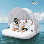 Naipo 70in Floating Canopy Island Inflatable Pool Float with Removable Canopy 2 Person Tanning Pool Lounger Float 2 Cup Holders for Adults Pool, Lake & Beach