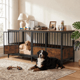 thumbnail image 1 of Naipo 77.36 inch Double Dog Crate Furniture,Indoor Heavy Duty Dog Kennel with 2 Removable Tray for 2 Large Dogs, Brown, 1 of 11