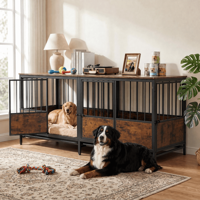 Naipo 77.36 inch Double Dog Crate Furniture,Indoor Heavy Duty Dog ...