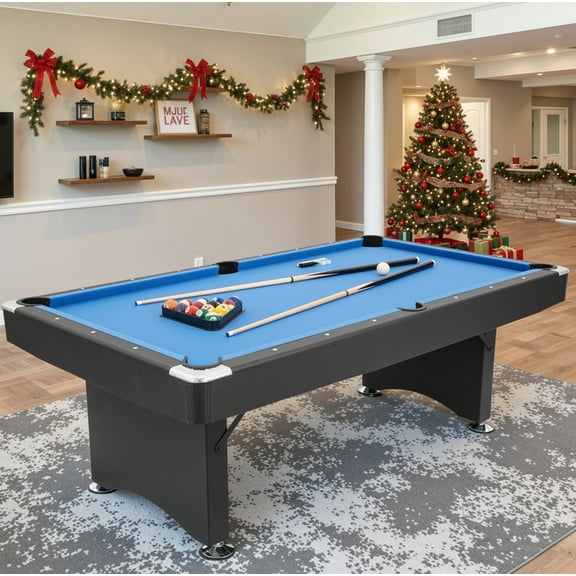Naipo 7FT Pool Table Billiard Table with Cues Rack Triangle Ball Set Brush Chalk Cubes Complete Set Pool Table for Family Friend Villa Home Office