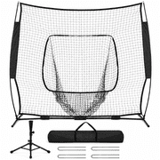 Naipo 7X7ft Baseball Net with Adjustable Baseball Tee Portable Softball Hitting Net for Hitting and Pitching with Carry Bag BLACK