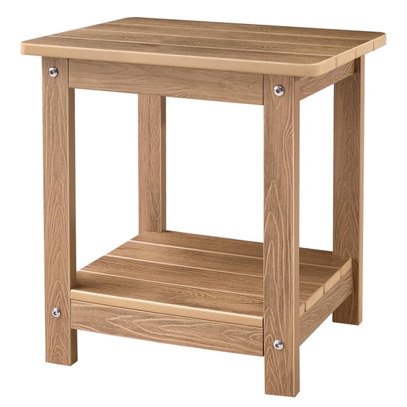 Naipo Outdoor Side Table for Patio, Double Deck Adirondack End Table, Weather Resistant HDPS Rectangular Patio Table for Deck Garden Poolside, All-Weather Outdoor Furniture, Easy Assembly - Teak