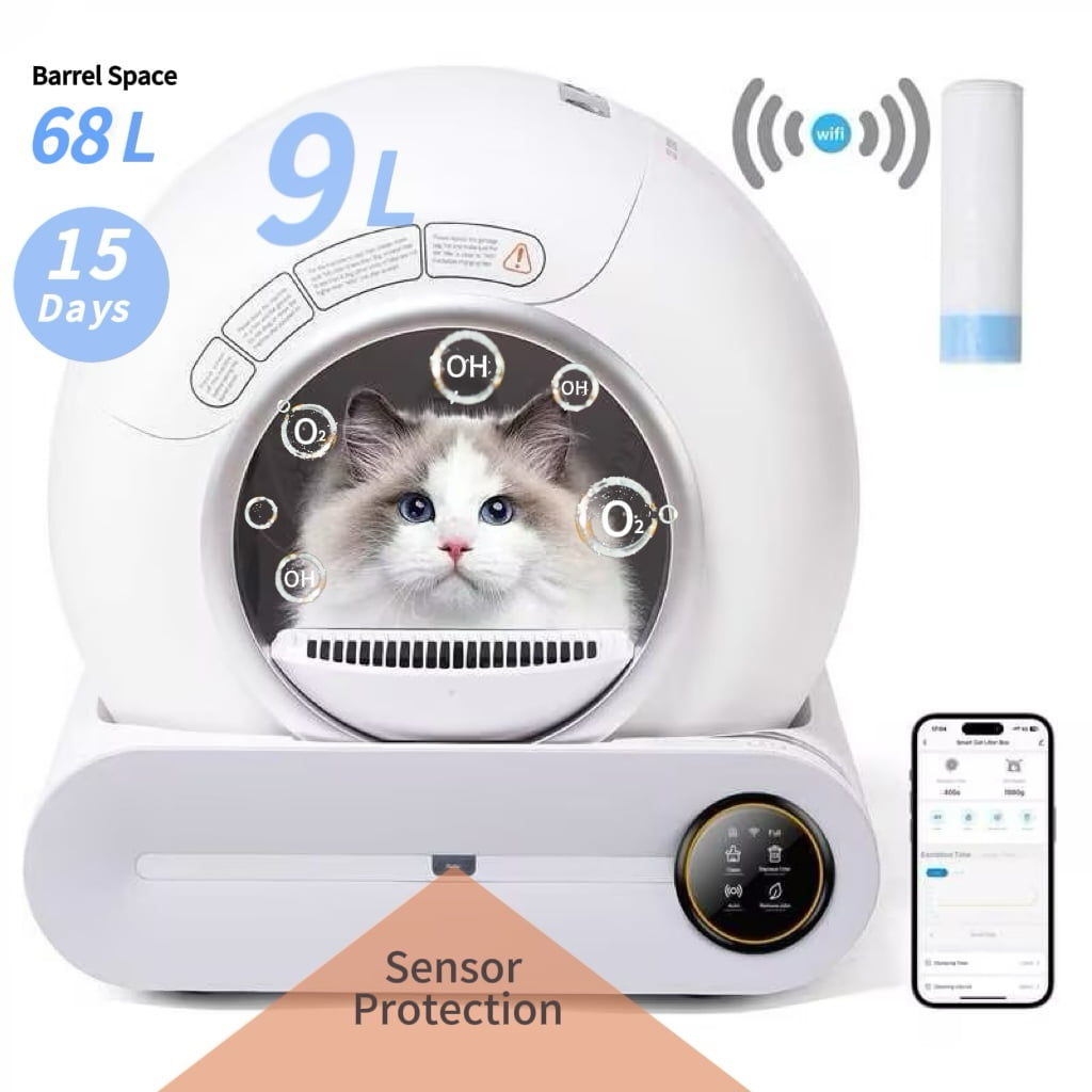 Naipo Automatic Self-Cleaning Cat Litter Box, APP Control and Integrated Safety Protection, 68L+9L Large Capacity, for Large/Multiple Cats,White