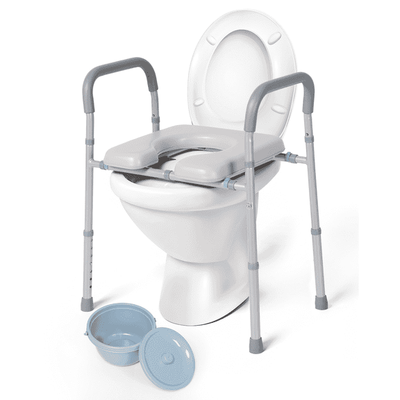 Naipo 3-in-1 Bedside Commode for Seniors, Portable Toilets for Adults 300lbs with Handles, Raised Toilet Seat with 7.5QT Bucket and Padded Seat