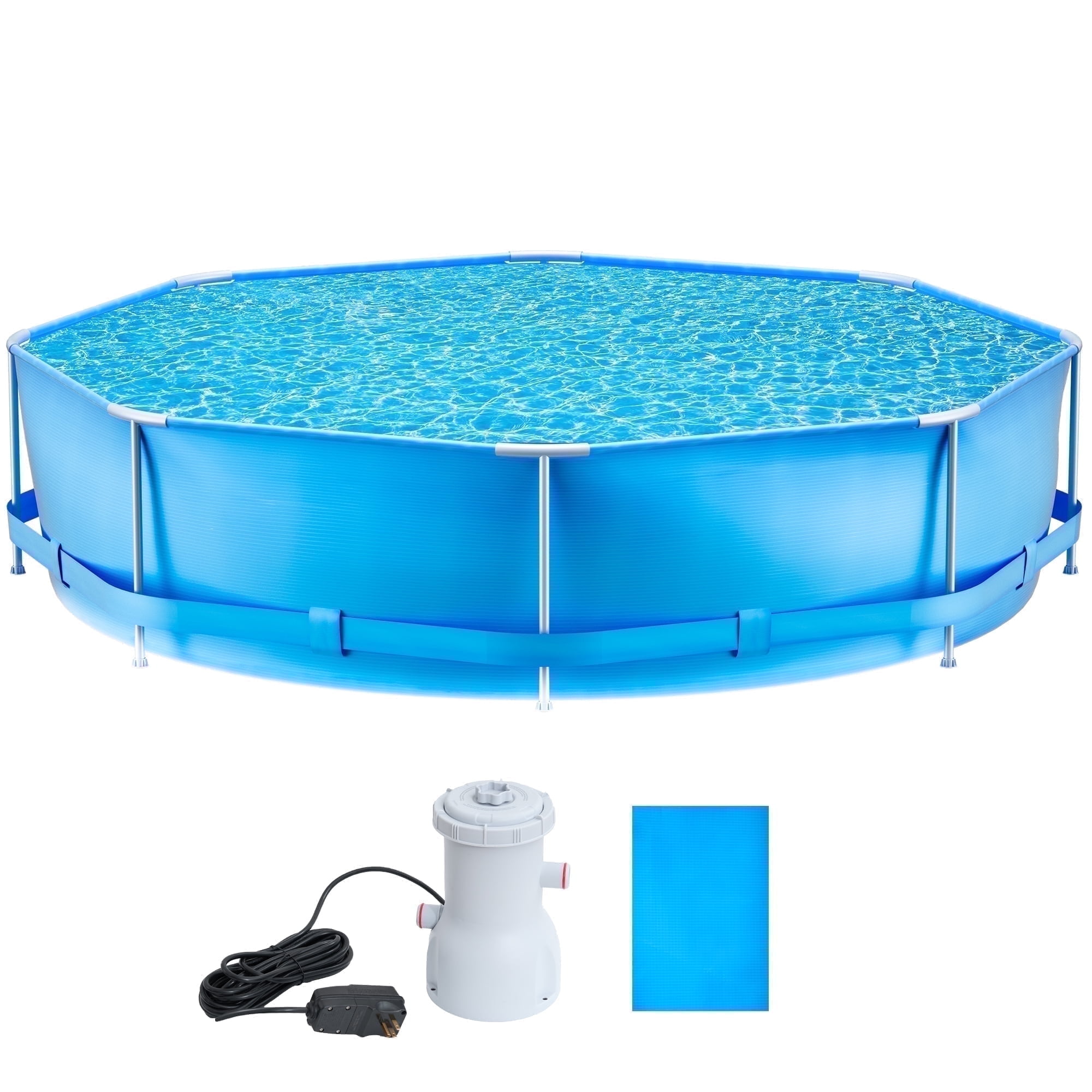 Naipo Blue 10FT Circular Swimming Pool 10FT*2.5FT Above Ground Swimming Pool with Free Filter Pump for Adults Teen   24-inch Deep Water