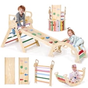 Naipo Pikler Triangle Set,Climbing Frame 8 in 1 Toddler,Wooden Climbing Indoor Kids Playground,Jungle Gym Play Set for Toddler,Baby,3-Piece Rainbow