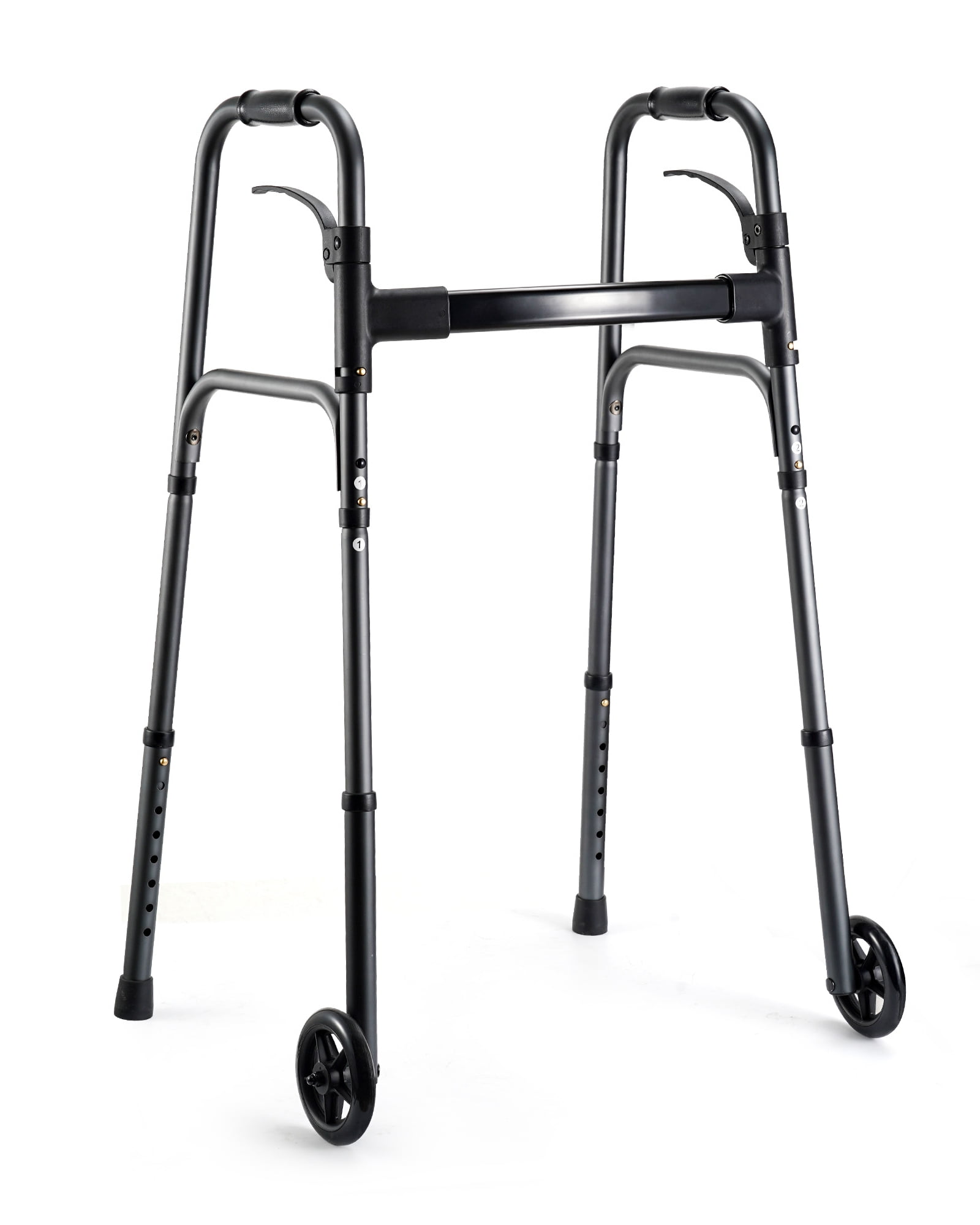 Naipo Compact Folding Walker for Seniors & Adults, Deluxe Lightweight Mobility Aids Walker with 5" Wheels and Trigger Release up to 300 lbs, Aluminium