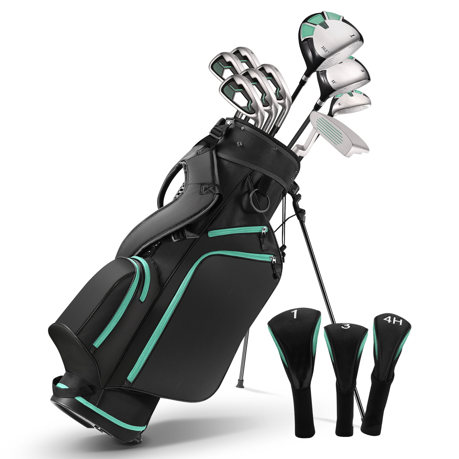 Complete Golf Clubs Package 9 Club Set for Men Woman Right Handed, True Temper Steel Shafts, Putter, Stand Bag & 3 H/C's Bonus Head