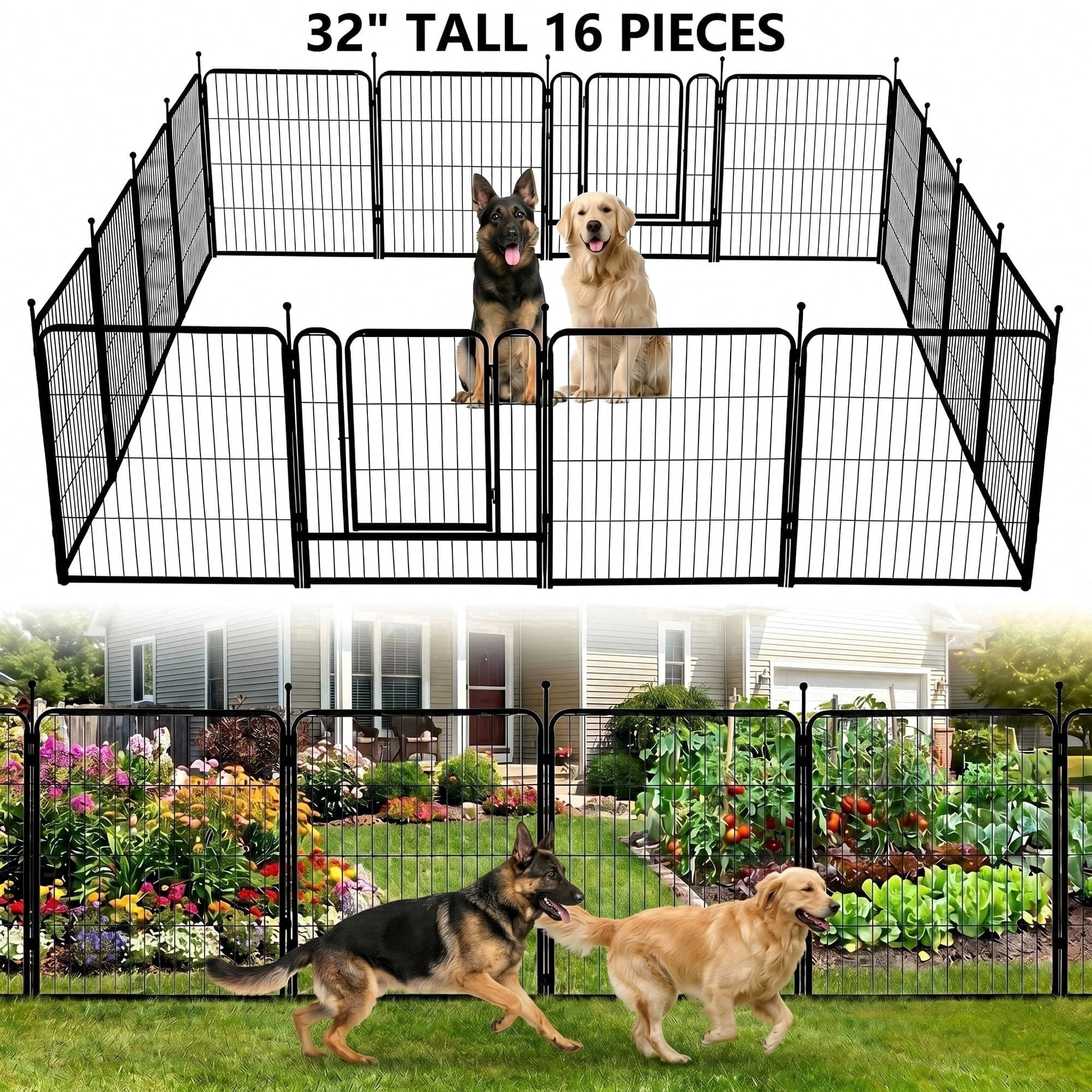 Small Sign Fasteners R Clips Naipo Dog Playpen for Large Dogs, 32in 16 Panels Portable Dog Fence ...