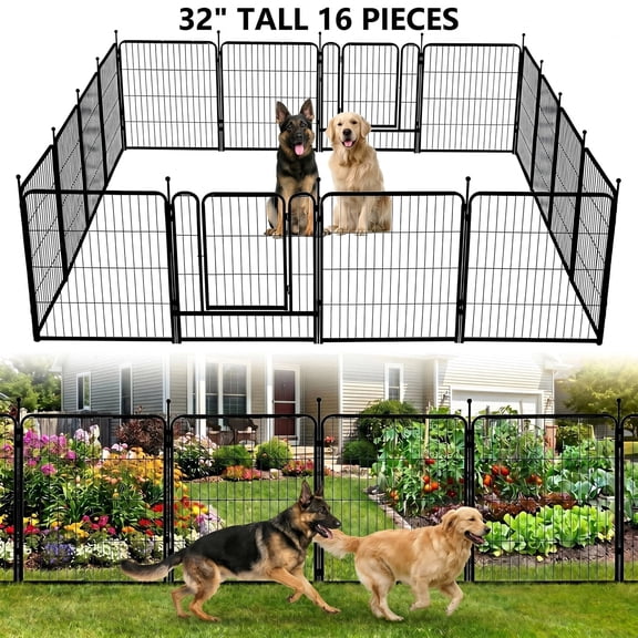 Naipo Dog Playpen for Large Dogs, 32in 16 Panels Portable Dog Fence, Outdoor Playyard for Dog/Puppy, Portable, Black